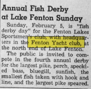 Bay Port Resort (Fenton Yacht Club) - Feb 02 1956 Article (newer photo)